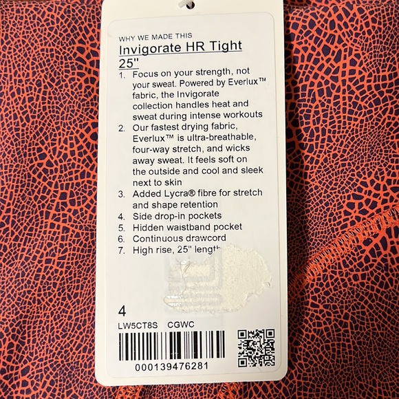 NWT lululemon Invigorate HR 25". Size 4. Color - CGWC - Crackle Glaze Orange. - Picture 6 of 6